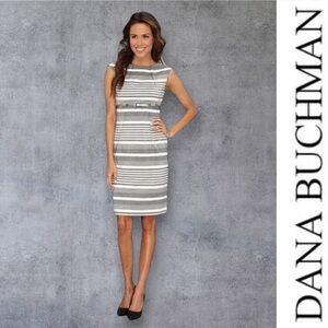 NWT Kohl's Dana Buchman Gray and White Striped‎ Sheath Dress, Size 8, MSRP $100